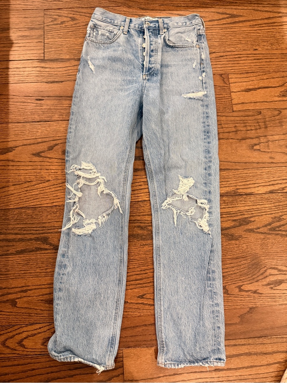 Agolde Light Wash Distressed Straight Leg Jeans